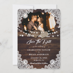 Reserve A Data Wood Burlap Lace String Luzes Foto De Casamento
