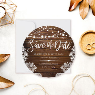 Reserve A Data Wood Rustic e String Lights Casamento