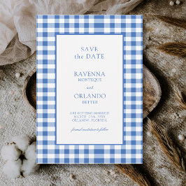 Reserve A Data Xadrez Rústico Azul Bebê Gingham Casamento