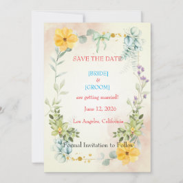 Reserve A Data Yellow and Pink Floral Save the Date Card