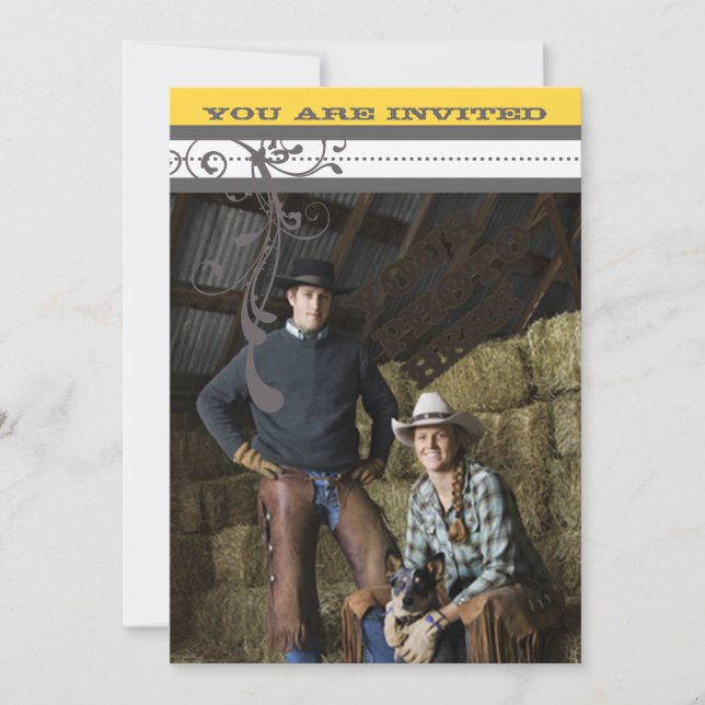 Reserve A Data Yellow & Cinza Funky Swirls Casamento Salve a Data (Frente)