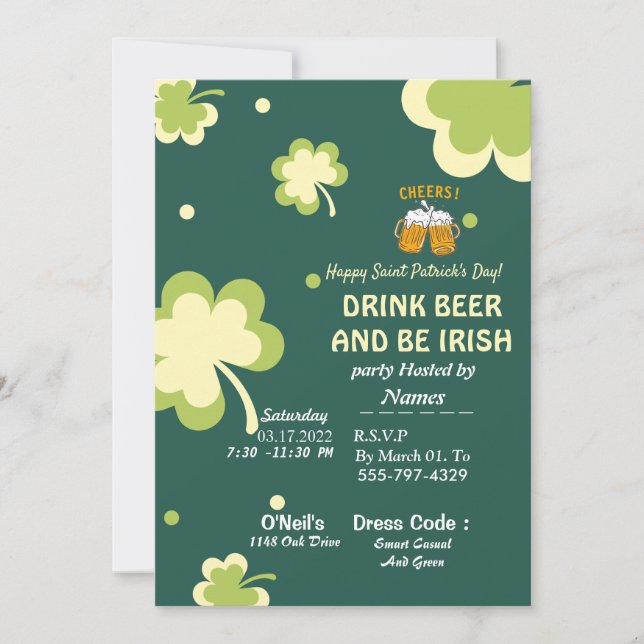 Reserve A Data Your St. Patrick's Day party invitation card  (Frente)