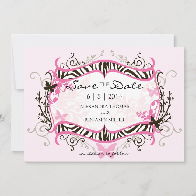 Reserve A Data Zebra Rosa Quente Salve a Data (Frente)