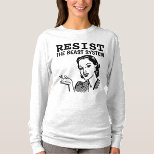 RESISTA AO SISTEMA DA BESTA CAMISETAS RETRÔ FEMINI