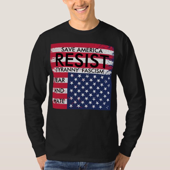 Resista o t-shirt do medo e do ódio do fascismo da (Frente)