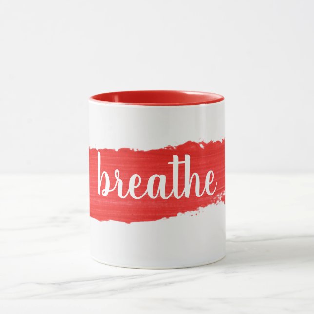 RESPIRE Caneca com Texto Vermelho Pintado (Centro)