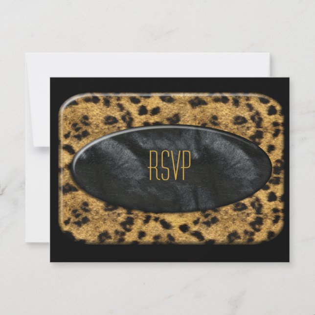 Responder ao Convite Preto Dourado Animal Leopardo (Frente)
