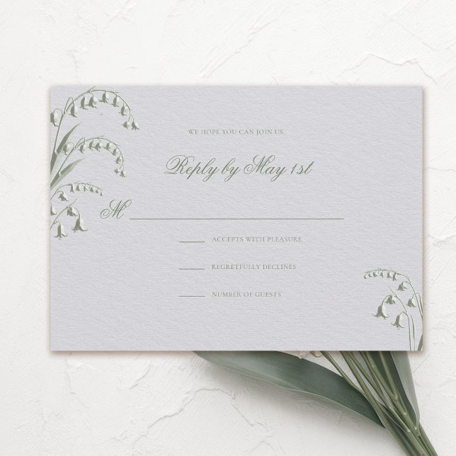 Resposta ao Casamento Verde de Lily Valley Embosse (formal wedding rsvp reply response card classic traditional faux embossed lily of the valley green)