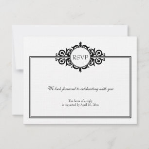 Resposta branca preta do rsvp do casamento do