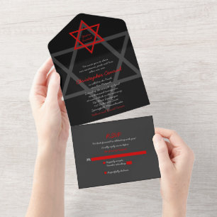Resposta de Bar Mitzvah Estrela de Davi Vermelha P