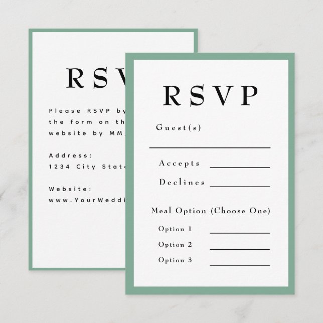 Resposta de Casamento Atemporal Verde Menta (Frente/Verso)