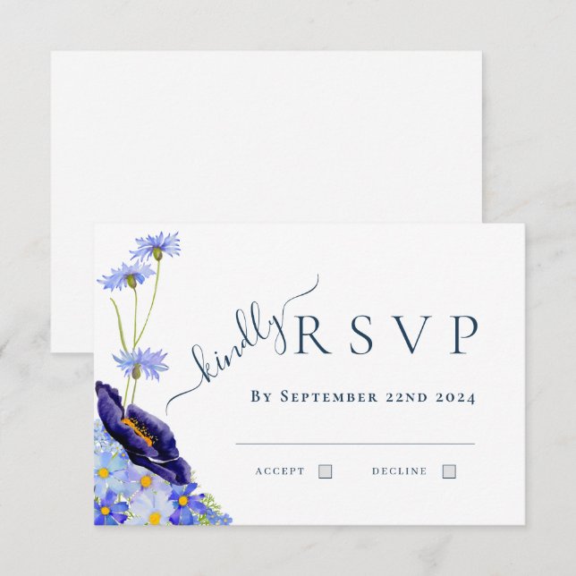Resposta de Casamento Azul de Flor Silvestre Elega (Frente/Verso)