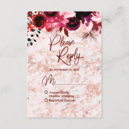 Resposta de Casamento Burgundy Floral & Rose Gold 