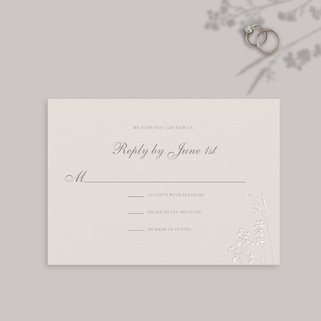 Resposta de Casamento Clássico de Flores Selvagens (formal wedding response card traditional reply ecru faux embossed wildflowers elegant modern classic)