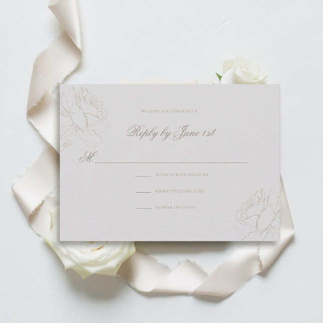 Resposta de Casamento Clássico de Marfim dos Rosas (formal wedding response card traditional reply ivory faux embossed roses elegant modern classic)