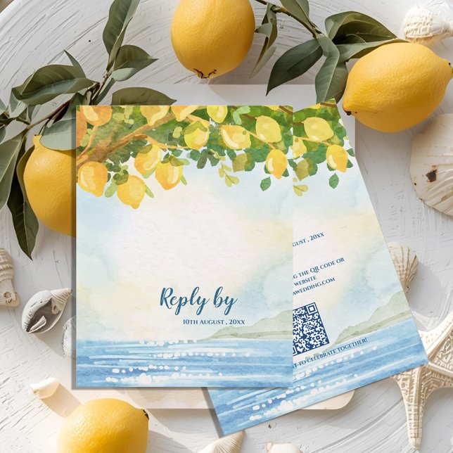 Resposta de Casamento com Aquarela de Limão Medite (Mediterranean Lemon Watercolor Wedding Reply By RSVP Card)