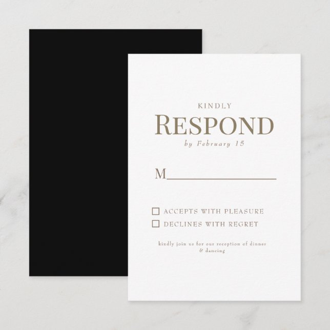 Resposta de Casamento com Texto Dourado Preto e Br (Frente/Verso)