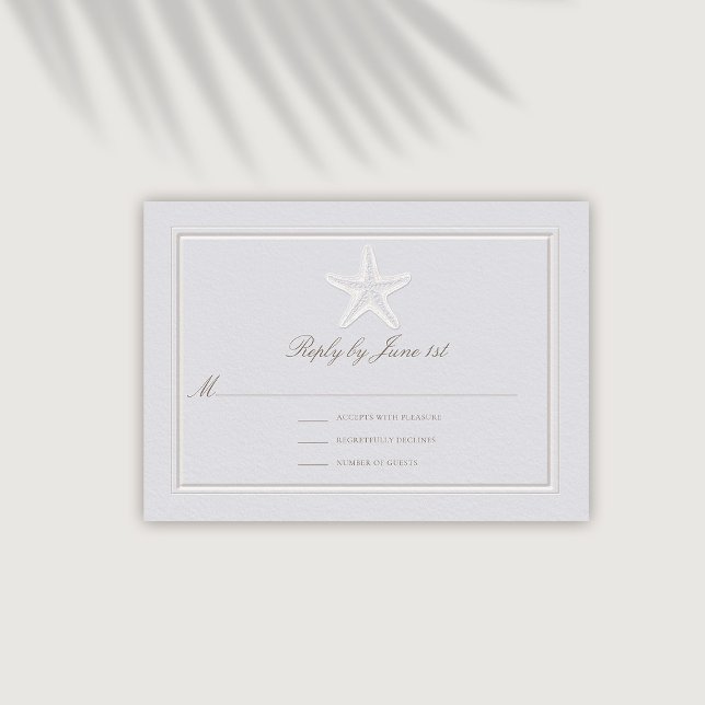 Resposta de Casamento Costeiro de Faux Embossed St (coastal wedding reply respond rsvp modern classic formal traditional frame faux embossed starfish)
