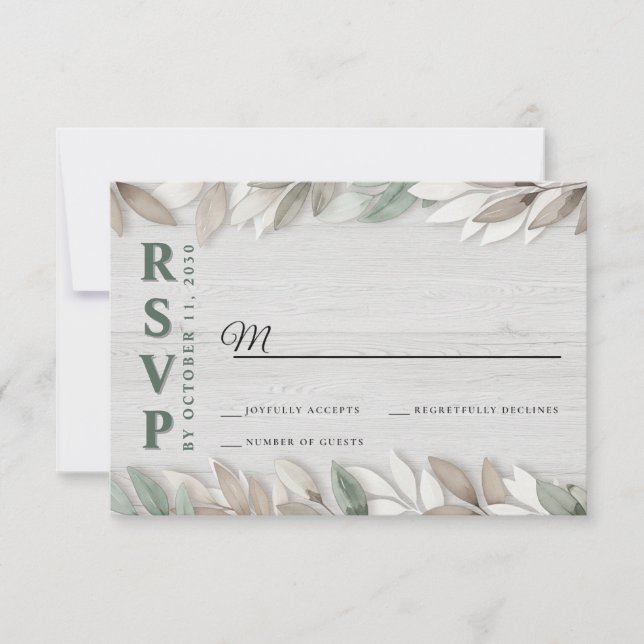 Resposta de Casamento de Folhas de Aquarela Rústic (Frente)