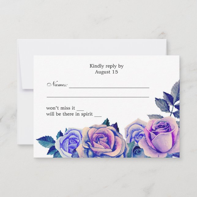 Resposta de casamento de rosas roxas e azuis RSVP  (Frente)