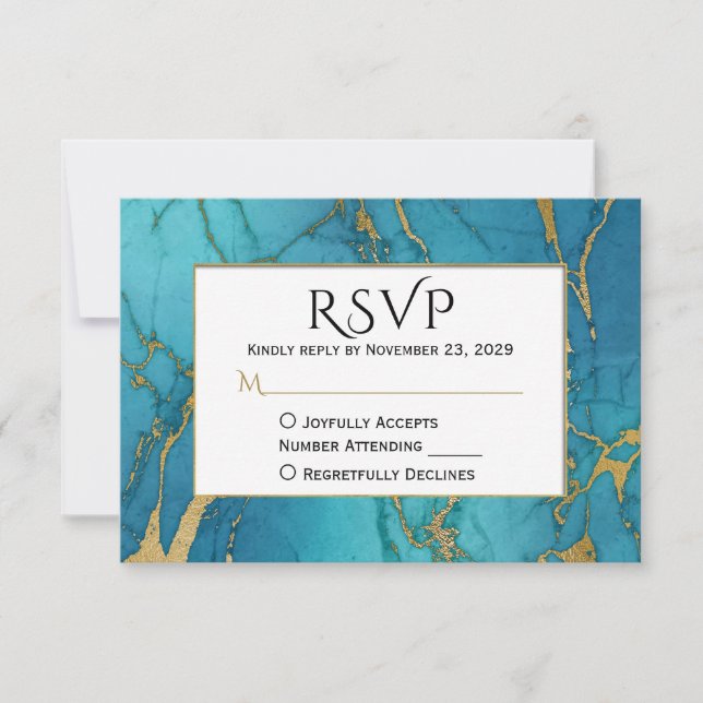 Resposta de Casamento de RSVP de Marble Dourado Az (Frente)