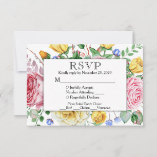 Resposta de Casamento de RSVP Floral Amarelo Cor-d