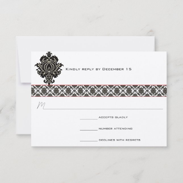 Resposta de casamento do Black & White Damask Red  (Frente)