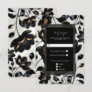 Resposta de casamento elegante preto e dourado flo