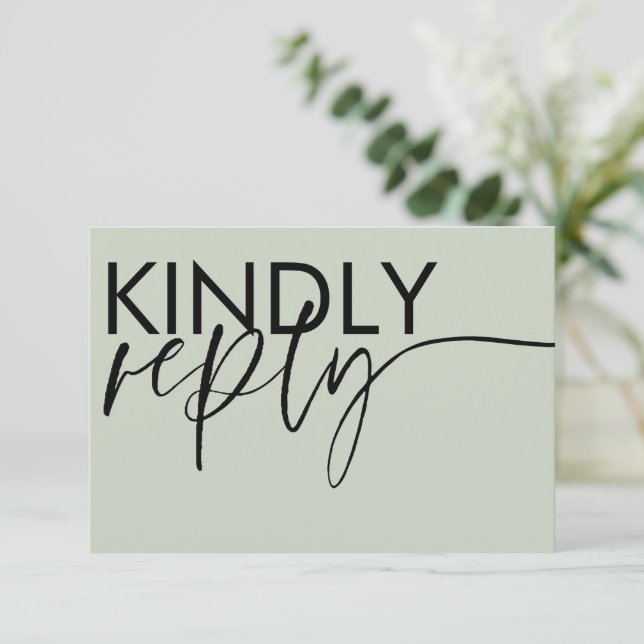 Resposta de Casamento em Caligrafia Verde Sage Mod (Em pé/Frente)