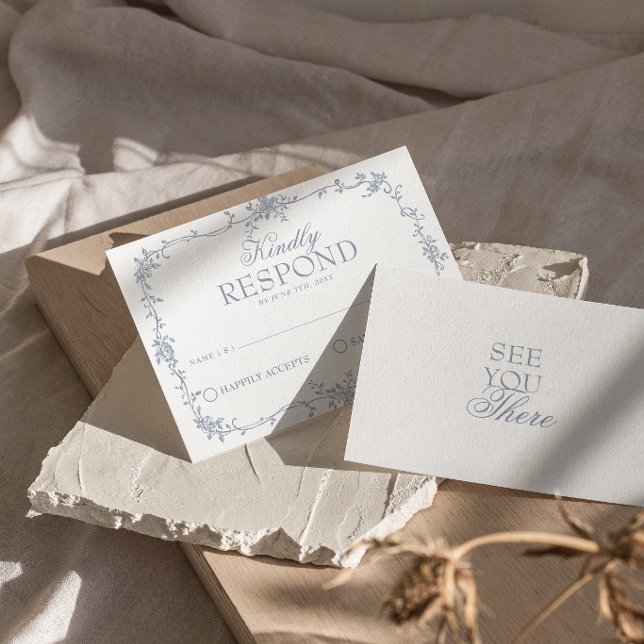 Resposta de Casamento Floral Azul Empoeirado Boho (Criador carregado)