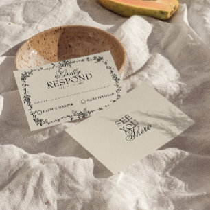 Resposta de Casamento Floral Boho Creme Preto Eleg