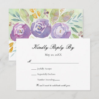 Resposta de Casamento Floral com Aquarela Roxa Lav