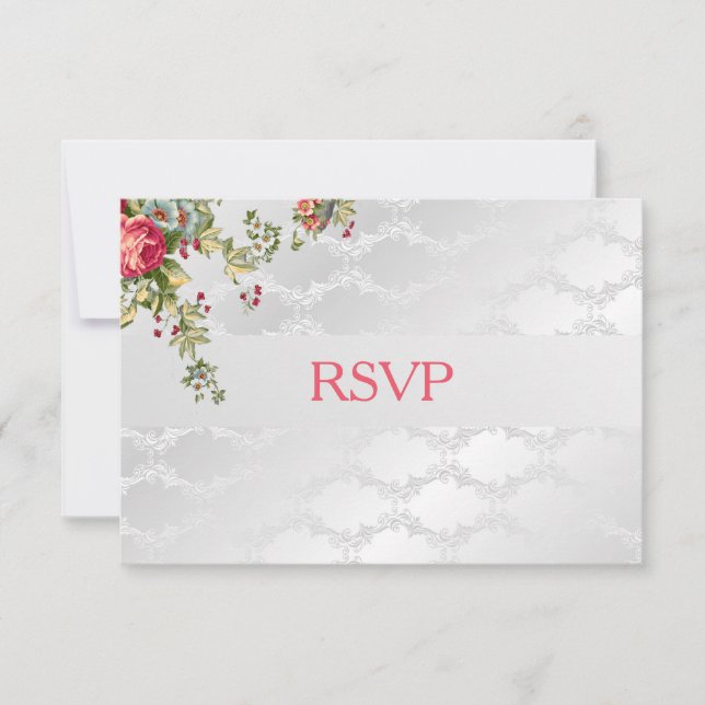 Resposta de Casamento Floral de Damasco Prateado (Frente)