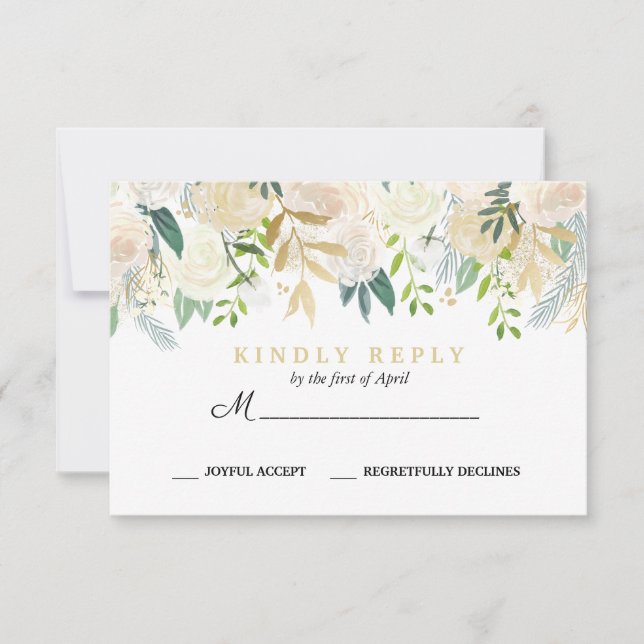 Resposta de Casamento Floral de Ivory Buquê RSVP R (Frente)