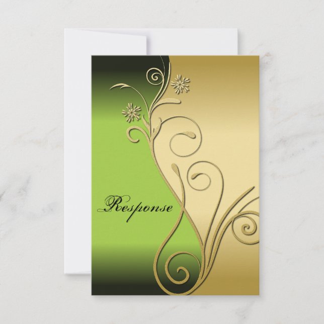 Resposta de Casamento Floral Dourado Clássico Verd (Frente)