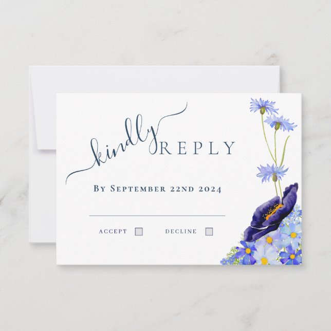 Resposta de Casamento Floral em Aquarela Azul Mode (Frente)