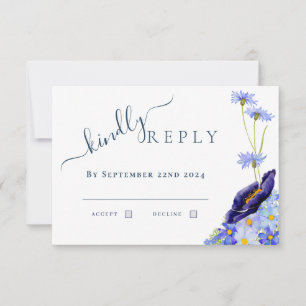 Resposta de Casamento Floral em Aquarela Azul Mode