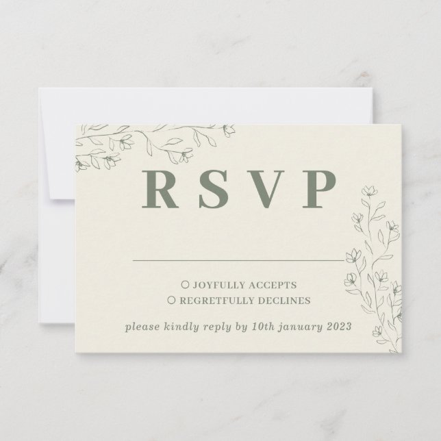 Resposta de Casamento Floral Minúscula Bege Marfim (Frente)
