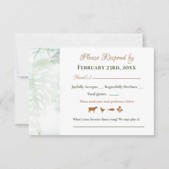 Resposta de Casamento Folhas de Monstera Verde Dou (Frente)