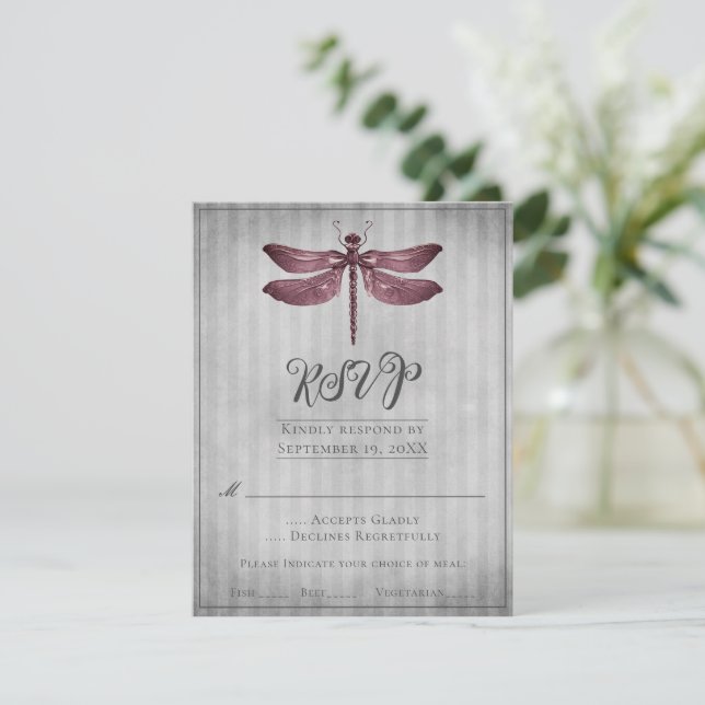 Resposta de Casamento Libélula com Joias Magenta (Em pé/Frente)