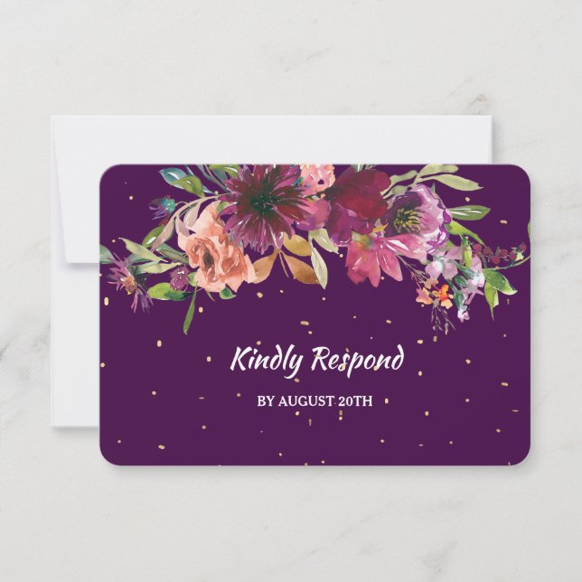 Resposta de Casamento Menu Confete Dourado Floral  (Frente)