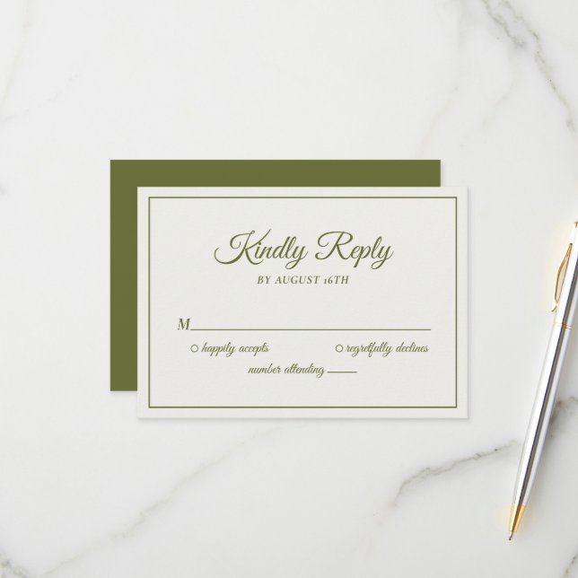 Resposta de Casamento Moderna Creme e Verde Oliva (Frente/Verso In Situ)