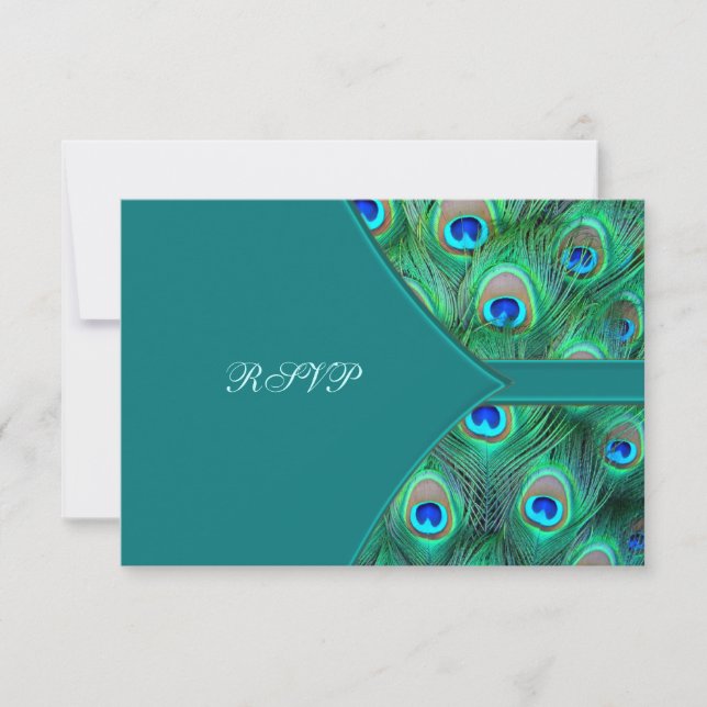 Resposta de Casamento Pavão Azul Elegante (Frente)