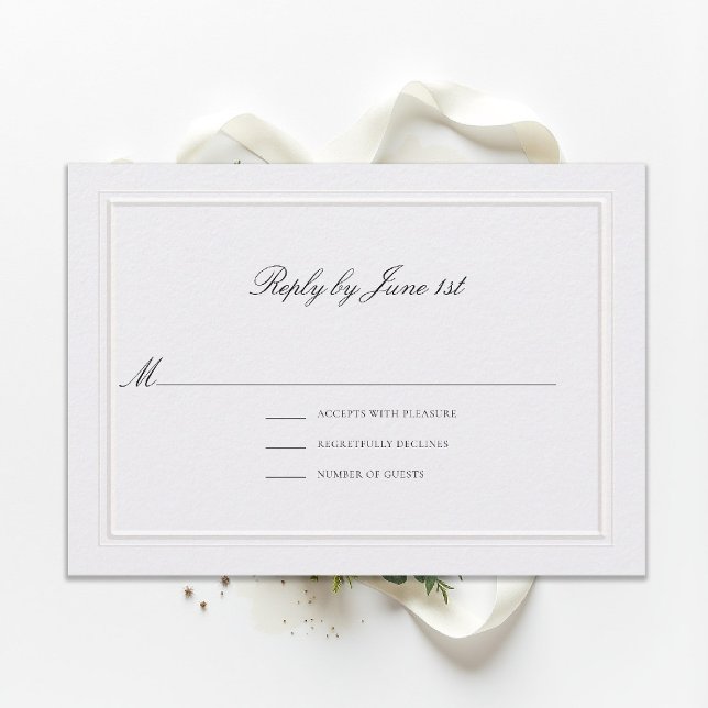 Resposta de Casamento Pérola Elevada Clássica Mode (modern classic wedding rsvp reply double frame elevated pearl formal traditional calligraphy stately)