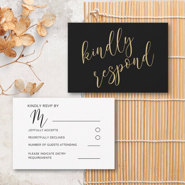 Resposta de Casamento Preto e Dourado Moderno (Criador carregado)