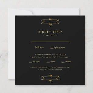 Resposta de Casamento Quadrada Preto e Dourado Rea