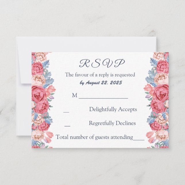 Resposta de Casamento Rosa Chic em Aquarela (Frente)