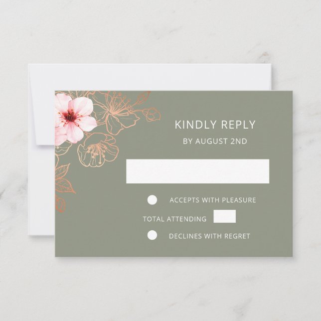 Resposta de Casamento Rosa Dourado Floral (Frente)