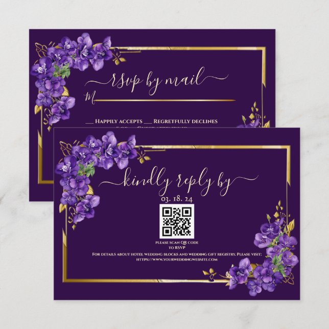 Resposta de Casamento Roxo Escuro com Violeta e Mo (Frente/Verso)