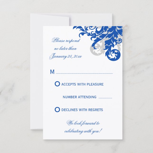 Resposta de Casamento Royal Blue e Prata Flourish (Verso)